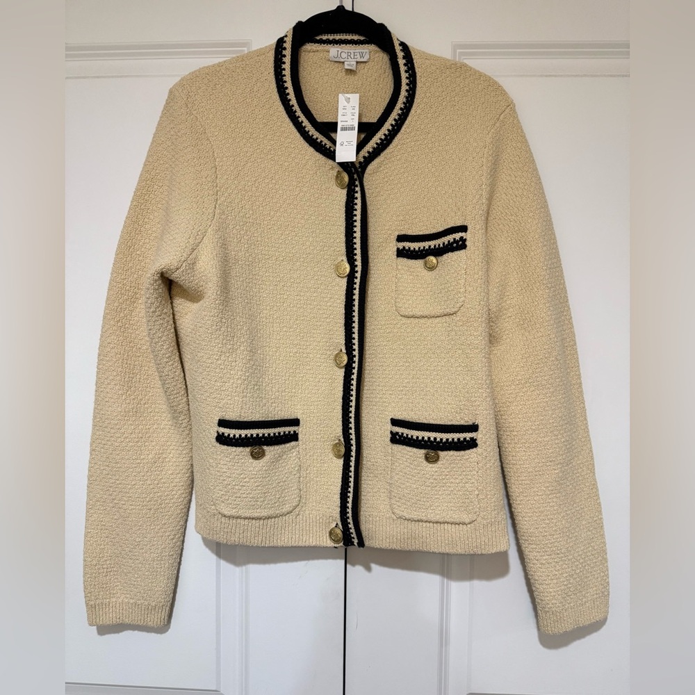 J. Crew Cream Contrast Trim Cardigan with gold Buttons* NWT - Picture 7 of 9